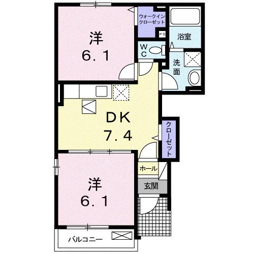 ベル・クローチェ サウス(2DK/1階)の間取り写真