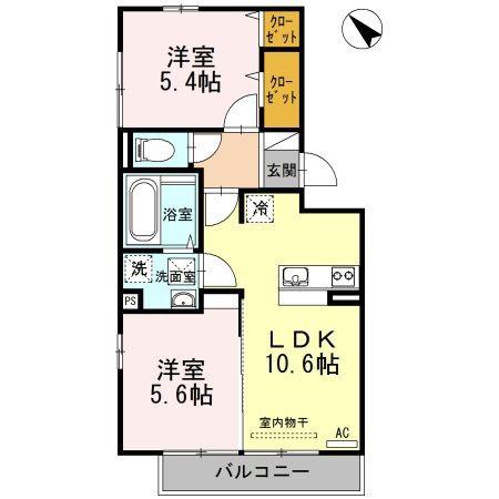 サンガーデン赤妻 A棟(2LDK/1階)の間取り写真