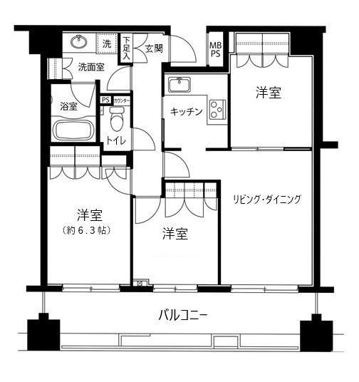 クリオ浅草参番館(3LDK/3階)の間取り写真