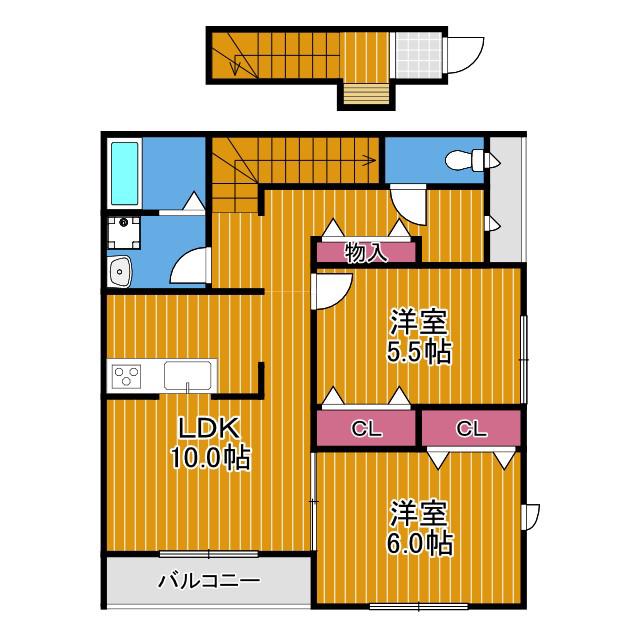 ベルリード藤井寺A棟(2LDK/2階)の間取り写真