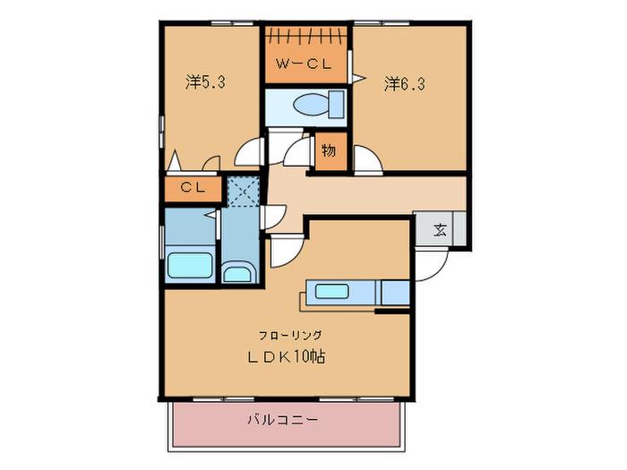 アネックス赤間C(2LDK/1階)の間取り写真