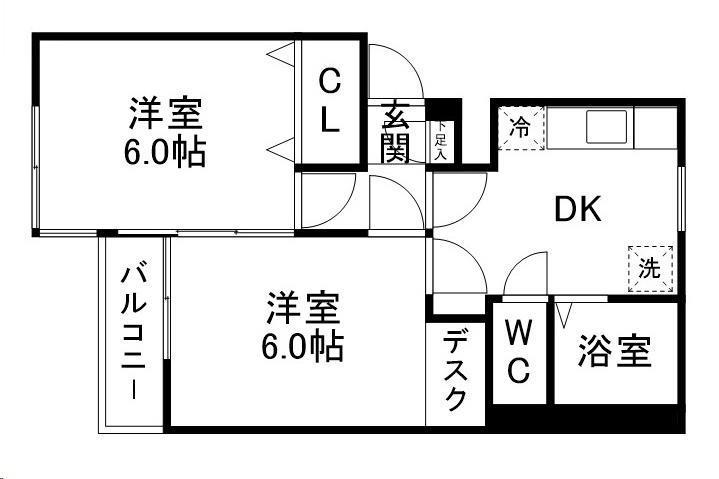第十二ショーケービル(2DK/4階)の間取り写真