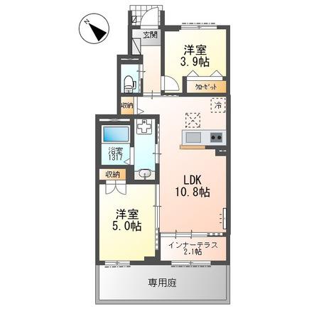 ウィルヴィレッジ弐番館(2LDK/1階)の間取り写真