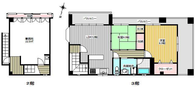 湯浅ビル(3LDK/2階)の間取り写真