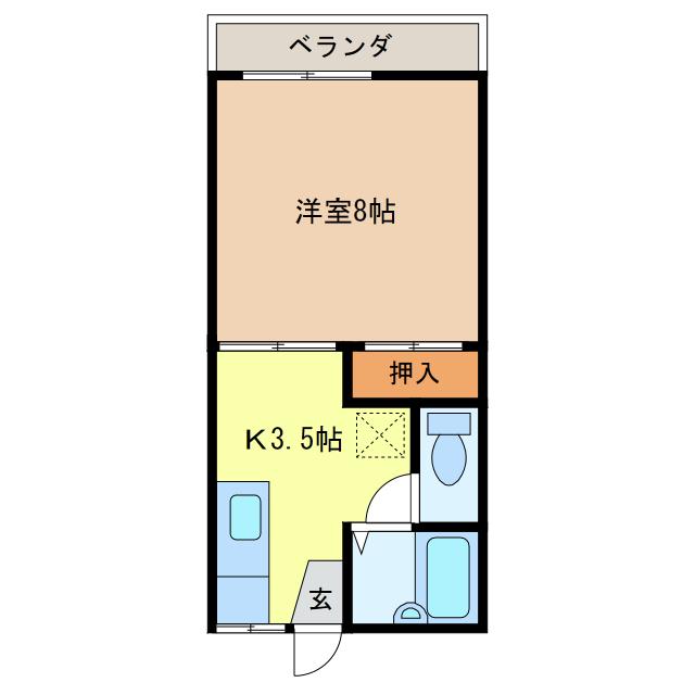 丸山ハイツA・B(1K/2階)の間取り写真