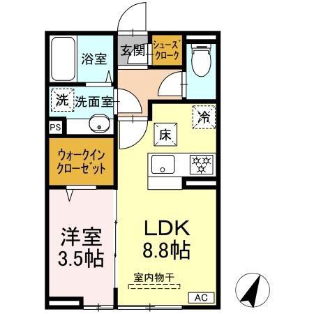 DーROOM笹賀(1LDK/1階)の間取り写真