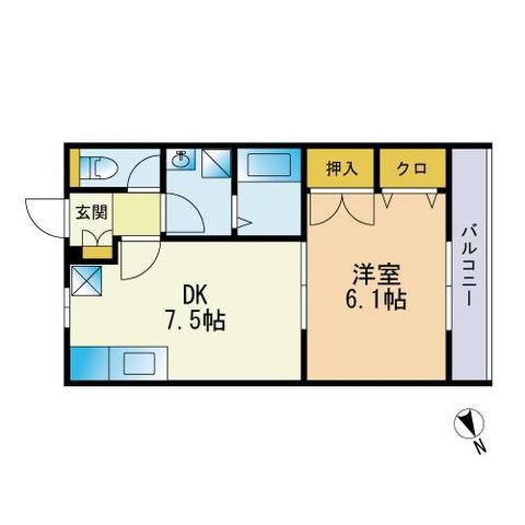 ヴァンベール西長住B(1DK/1階)の間取り写真
