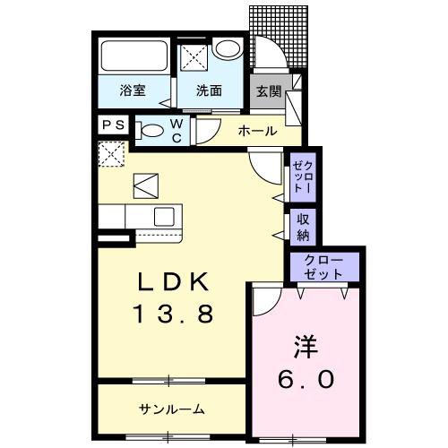 ラ・ヴィ・カルム B(1LDK/1階)の間取り写真