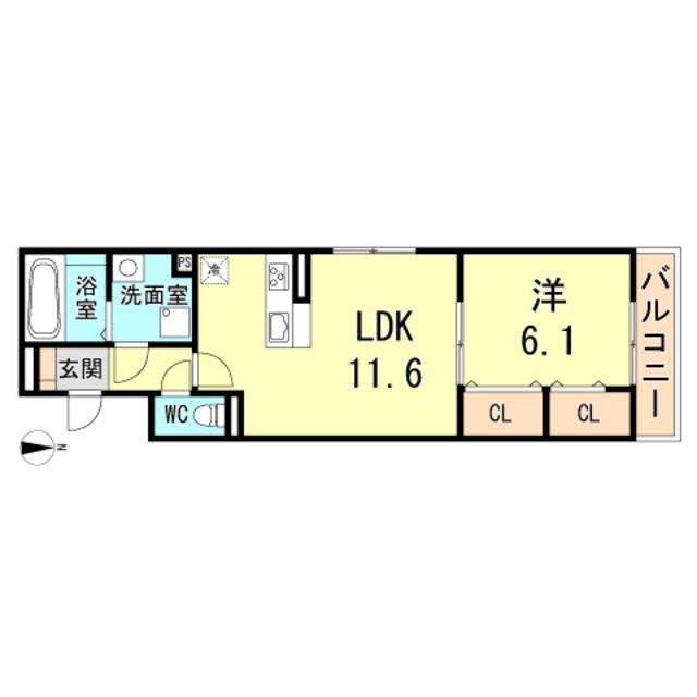 フェーブ島上(1LDK/2階)の間取り写真