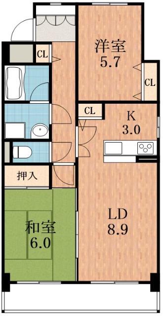 ボンホワイエ 帝塚山(2LDK/1階)の間取り写真