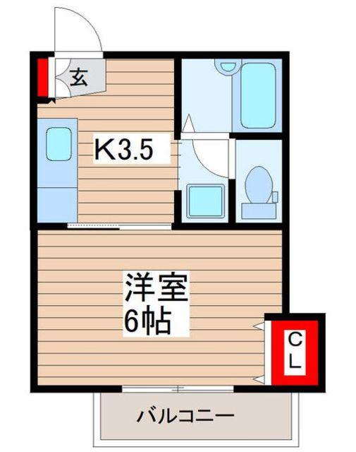 光陽レジデンス(1DK/2階)の間取り写真