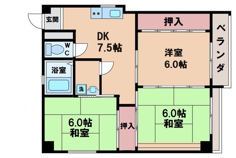相生コーポ(3DK/2階)の間取り写真