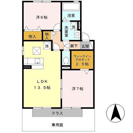 グレイスシャトル山口 A棟(2LDK/1階)の間取り写真