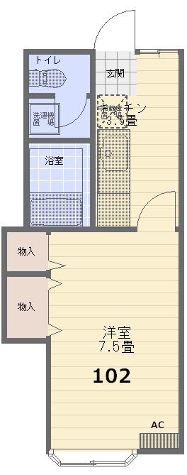 ユースピア大巻A(1K/1階)の間取り写真