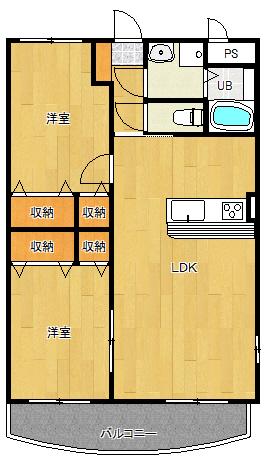 プレジールコート カルハマ(2LDK/2階)の間取り写真