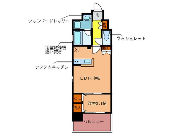 カメリアライジング博多(1LDK/6階)の間取り写真
