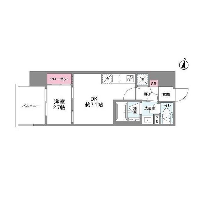 シーズンフラッツ中崎(1DK/15階)の間取り写真