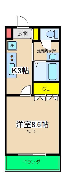 サニーヒルズ(1K/2階)の間取り写真