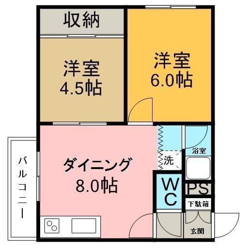 栄徳ハイツ(2DK/3階)の間取り写真