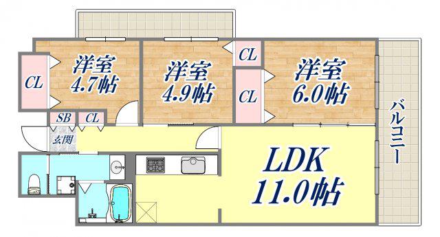 摩耶コート壱番館(3LDK/9階)の間取り写真