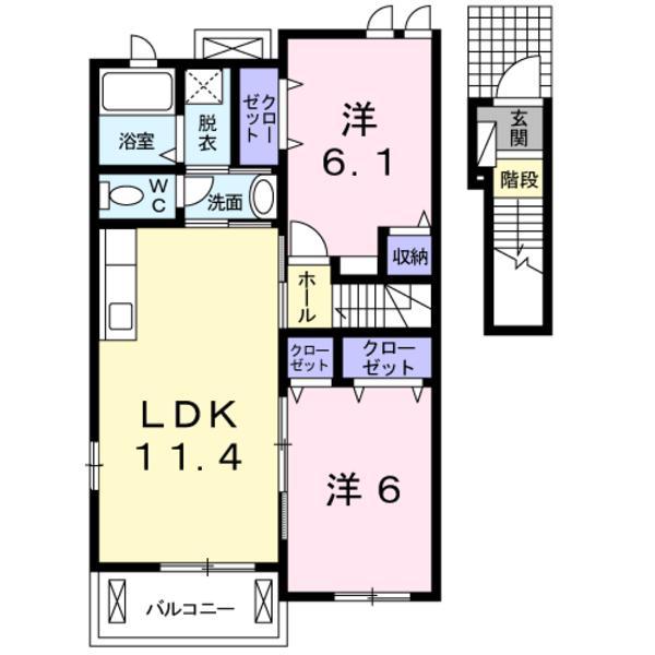 エクセレントガーデン雅2(2LDK/2階)の間取り写真