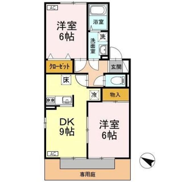 クレッセント荻川(2DK/1階)の間取り写真