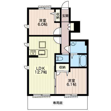 SHAMAISON ドルチェ ビータII(2LDK/1階)の間取り写真