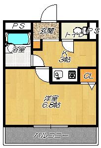 ドリームネオポリス北鴻池(1K/1階)の間取り写真