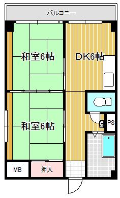 ハイブリッジ第2コーポ(2DK/4階)の間取り写真