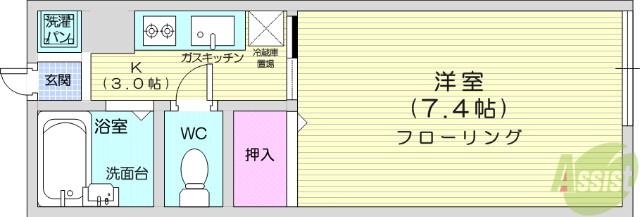 ピース6小松島(1K/1階)の間取り写真