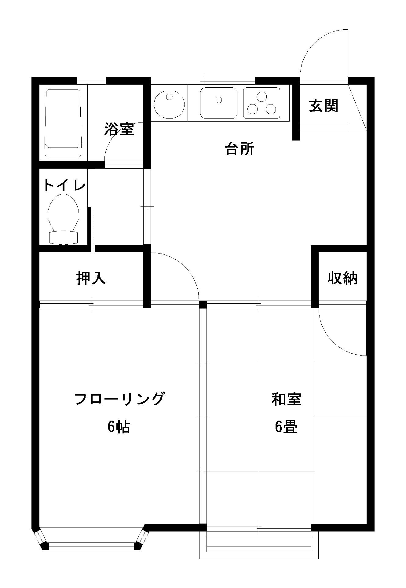 長岡コーポラス A棟(2DK/2階)の間取り写真