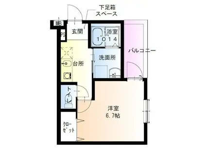 フジパレス尼崎東園田ウエスト(1K/2階)の間取り写真