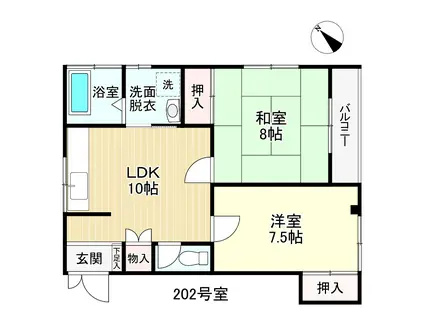 スカイハイツフジC(2LDK/2階)の間取り写真