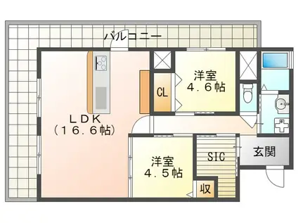 メゾンドール明石山ノ手台(2LDK/5階)の間取り写真