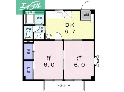 ニューシティK・S(2DK/2階)の間取り写真