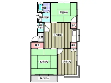 エクセント高田(3DK/1階)の間取り写真