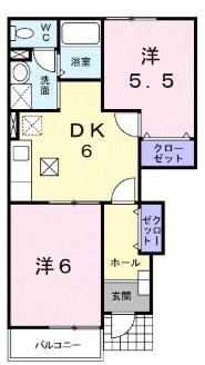 ディアコート・SA(2DK/1階)の間取り写真