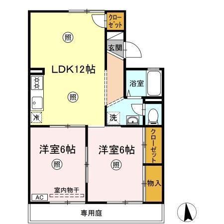 雨あがりの虹A棟(2LDK/1階)の間取り写真