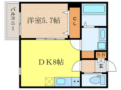 モン・トレゾール王子公園(1DK/1階)の間取り写真