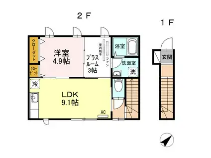 アスティII(1LDK/2階)の間取り写真