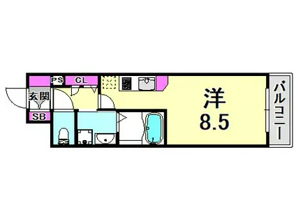 エヴァステージ神戸六甲(ワンルーム/9階)の間取り写真