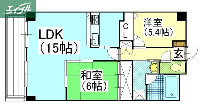 グリーンビレッジ北方(2LDK/4階)の間取り写真