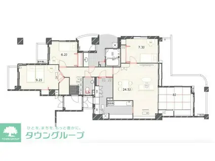 ルッシュ・西公園 403号(4LDK/4階)の間取り写真