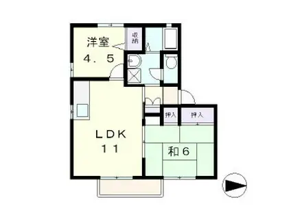 ディアス天神D棟(2LDK/1階)の間取り写真