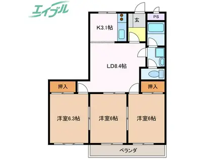 メゾン ソルジェンテ(3LDK/3階)の間取り写真