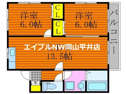 サザンクロスI(2LDK/2階)の間取り写真