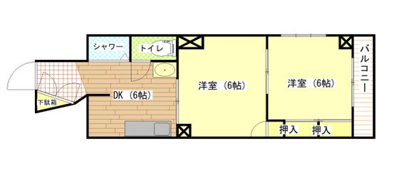 国際コーポ(2DK/3階)の間取り写真