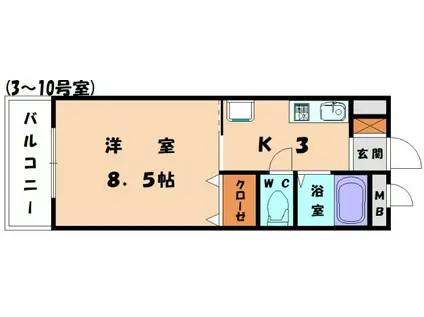 スカイヒルズ和白館(1K/2階)の間取り写真