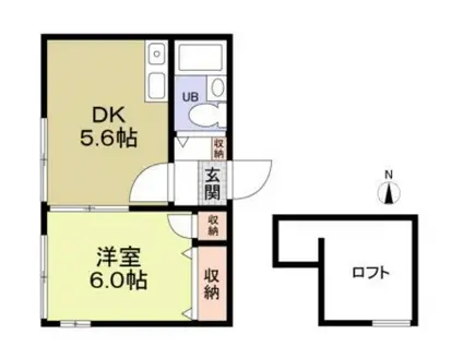 北見ハイツ(1DK/1階)の間取り写真