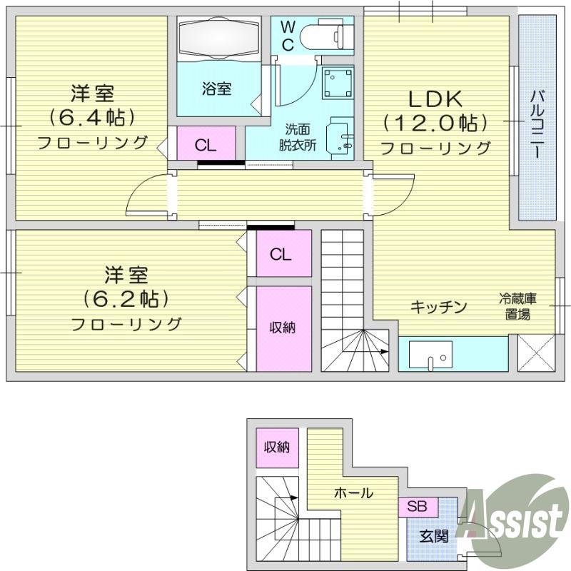シャルマン21ABEⅠ(2LDK/2階)の間取り写真